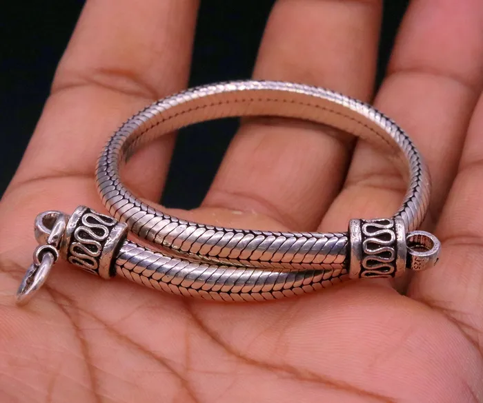 TRIBAL ORNAMENTS Bracelets 85 inches long 925 sterling silver handmade snake chain bracelet D shape chain bracelet half round snake chain bracelet unisex sbr149