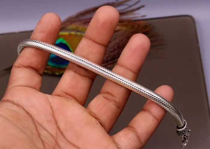 TRIBAL ORNAMENTS Bracelets 85 inches long 925 sterling silver handmade snake chain bracelet D shape chain bracelet half round snake chain bracelet unisex sbr149