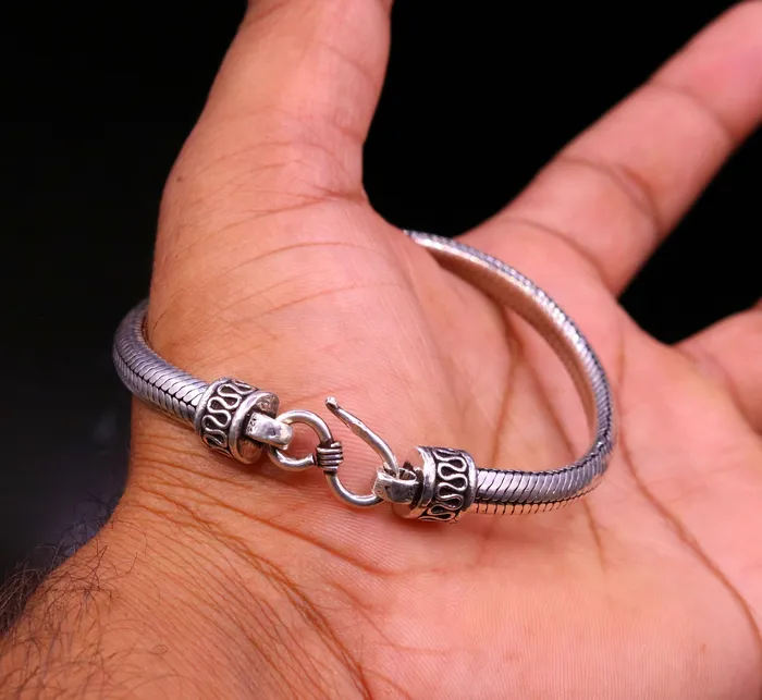 TRIBAL ORNAMENTS Bracelets 85 inches long 925 sterling silver handmade snake chain bracelet D shape chain bracelet half round snake chain bracelet unisex sbr149