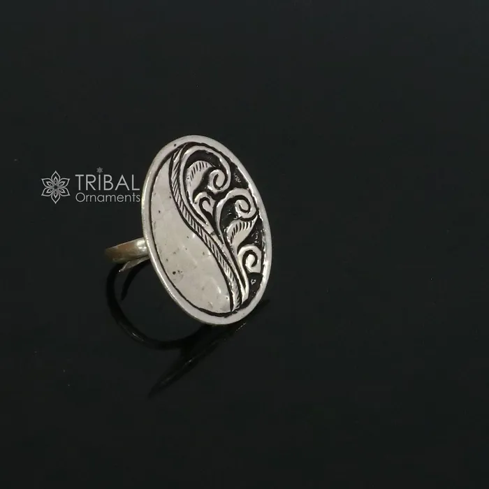 TRIBAL ORNAMENTS Exclusive Indian Classical cultural flower design 925 sterling silver adjustable ring best tribal ethnic jewelry Navratri jewelry sr392 Rings TRIBAL ORNAMENTS Exclusive Indian Classical cultural flower design 925 sterling silver adjustable ring best tribal ethnic jewelry Navratri jewelry sr392 Rings