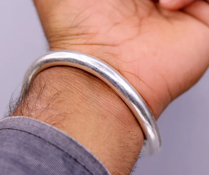 TRIBAL ORNAMENTS Fabulous plain design handmade solid silver open face adjustable bangle bracelet unisex jewelry from india tribal jewelry nsk184 Bracelets