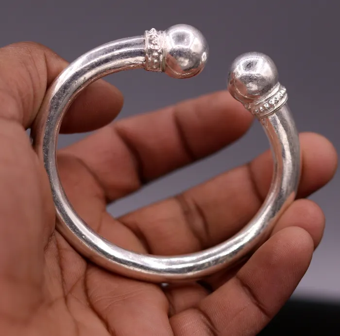 TRIBAL ORNAMENTS Fabulous plain design handmade solid silver open face adjustable bangle bracelet unisex jewelry from india tribal jewelry nsk184 Bracelets