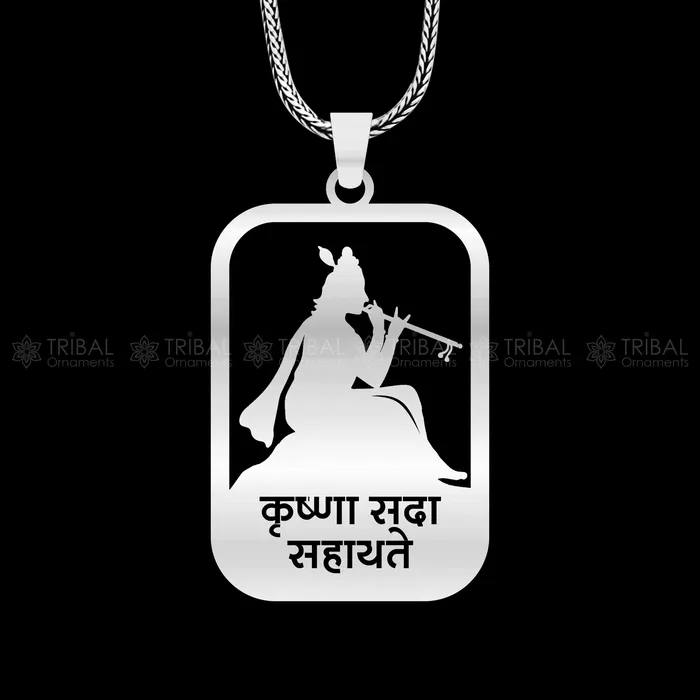 TRIBAL ORNAMENTS Necklaces 925 sterling silver handmand Krishna sada sahayate krishna mantra pendant nsp895 TRIBAL ORNAMENTS Necklaces 925 sterling silver handmand Krishna sada sahayate krishna mantra pendant nsp895