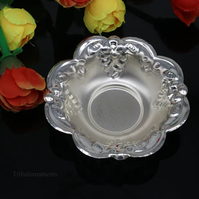 TRIBAL ORNAMENTS Necklaces Solid sterling silver exclusive handcrafted work light weight bowl puja utensils silver article silver utensils silver vessel sv244 TRIBAL ORNAMENTS Necklaces Solid sterling silver exclusive handcrafted work light weight bowl puja utensils silver article silver utensils silver vessel sv244