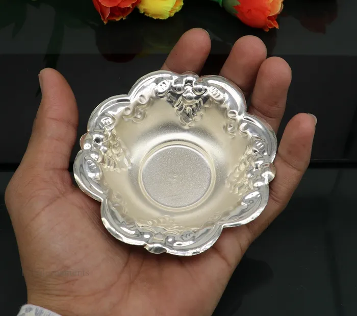 TRIBAL ORNAMENTS Necklaces Solid sterling silver exclusive handcrafted work light weight bowl puja utensils silver article silver utensils silver vessel sv244