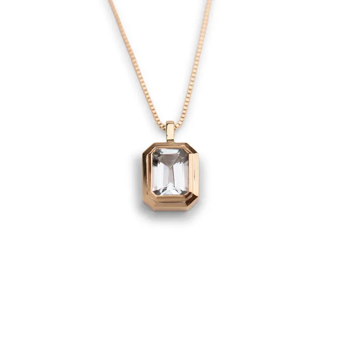 14k Emerald Cut Aquamarine Necklace RG Necklaces