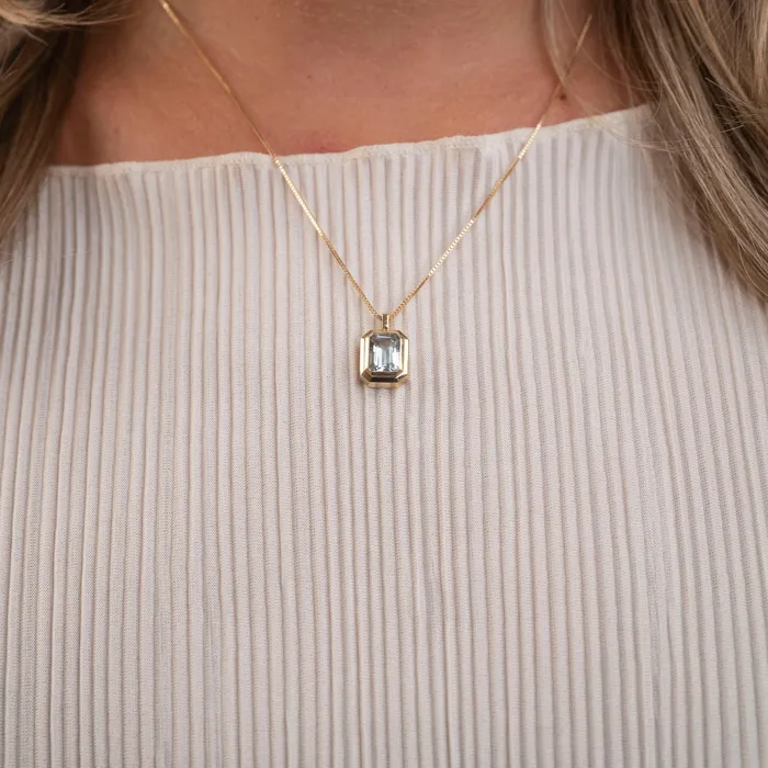 14k Emerald Cut Aquamarine Necklace RG Necklaces