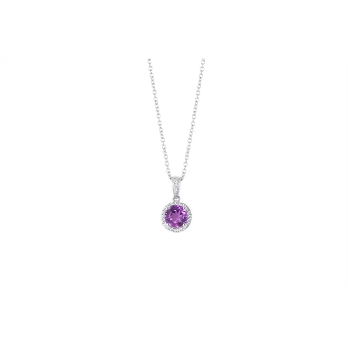 14K White Gold Round Amethyst Pendant Necklace with Diamond Halo Meierotto Jewelers Necklaces 14K White Gold Round Amethyst Pendant Necklace with Diamond Halo Meierotto Jewelers Necklaces
