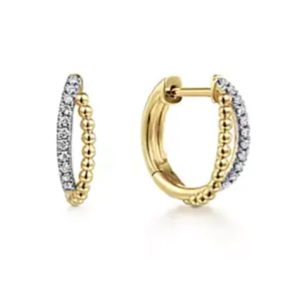 14K Yellow Gold Diamond Huggie Hoop Earrings Gabriel Co Earrings