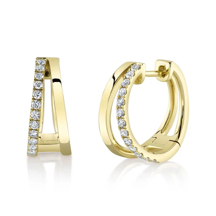 14K Yellow Gold Double Diamond Hoop Earrings Meierotto Jewelers Earrings