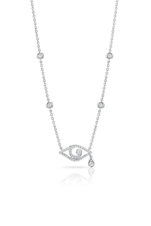 18K White Gold Evil Eye Diamond Chandelier Necklace CJ Charles Jewelers Necklaces