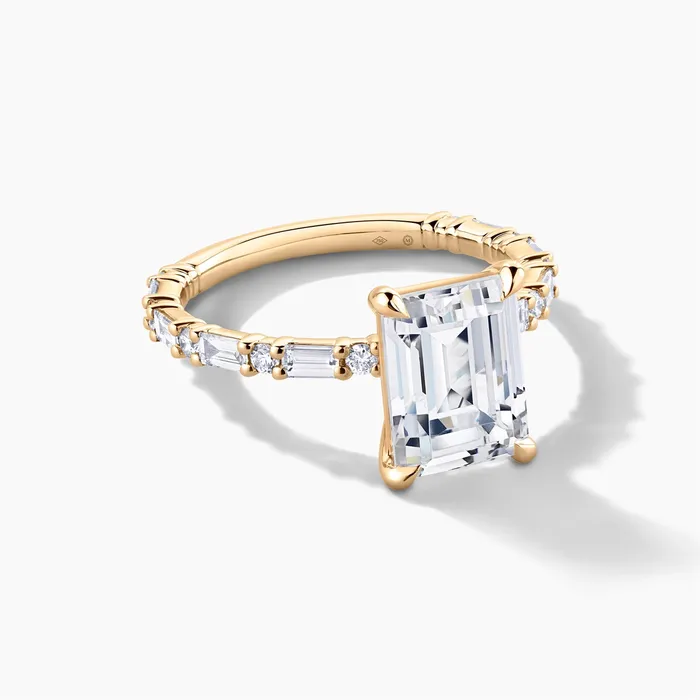 18K Yellow Gold Diamond Semimount Ring Baguettes and Rounds Emerald Cut Center Engagement Collections Rings 18K Yellow Gold Diamond Semimount Ring Baguettes and Rounds Emerald Cut Center Engagement Collections Rings