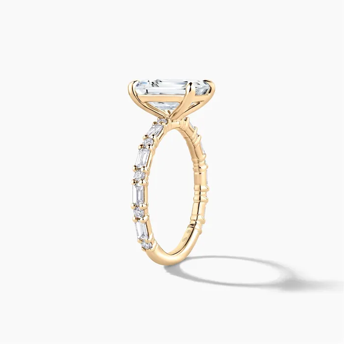 18K Yellow Gold Diamond Semimount Ring Baguettes and Rounds Emerald Cut Center Engagement Collections Rings 18K Yellow Gold Diamond Semimount Ring Baguettes and Rounds Emerald Cut Center Engagement Collections Rings