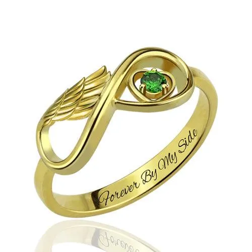Angel Wing Infinity Birthstone Ring Personalized Memorial Jewelry for New Moms 925 Sterling Silver Gold Rose Gold Belbren Rings