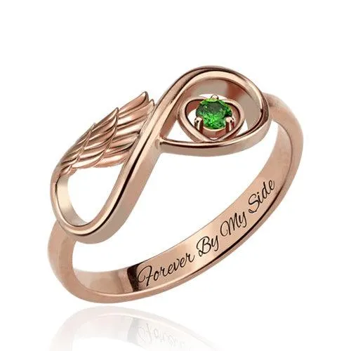 Angel Wing Infinity Birthstone Ring Personalized Memorial Jewelry for New Moms 925 Sterling Silver Gold Rose Gold Belbren Rings