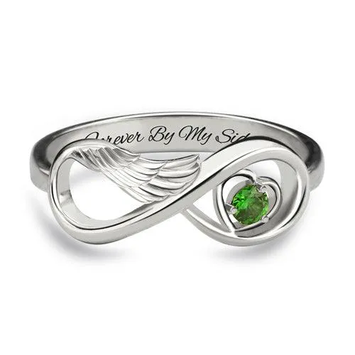 Angel Wing Infinity Birthstone Ring Personalized Memorial Jewelry for New Moms 925 Sterling Silver Gold Rose Gold Belbren Rings