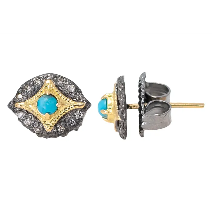Armenta Earrings Armenta 18K Yellow Gold and Sterling Turquoise and Diamond Stud Earrings Armenta Earrings Armenta 18K Yellow Gold and Sterling Turquoise and Diamond Stud Earrings