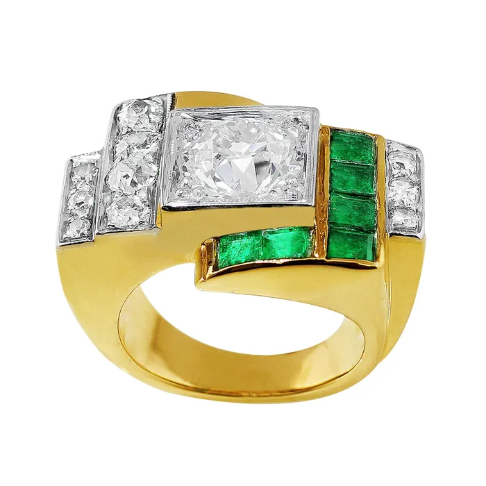 Art Deco Diamond Emerald Ring CJ Charles Jewelers Rings Art Deco Diamond Emerald Ring CJ Charles Jewelers Rings