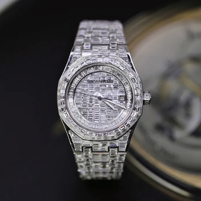 Audemars Piguet Bracelets Audemars Piguet Royal Oak Chandelier Custom Iced Out 41mm Mens Watch Ref 15400st Pave Diamond Dial 18K White Gold Diamond Bracelet