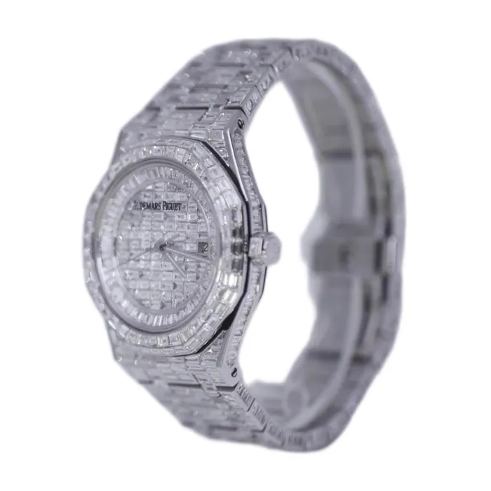 Audemars Piguet Bracelets Audemars Piguet Royal Oak Chandelier Custom Iced Out 41mm Mens Watch Ref 15400st Pave Diamond Dial 18K White Gold Diamond Bracelet