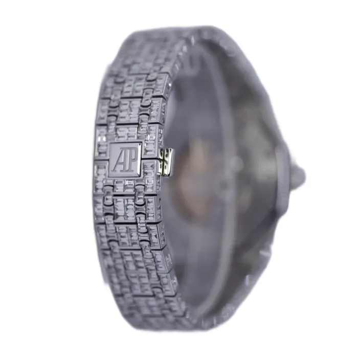Audemars Piguet Bracelets Audemars Piguet Royal Oak Chandelier Custom Iced Out 41mm Mens Watch Ref 15400st Pave Diamond Dial 18K White Gold Diamond Bracelet