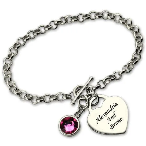 Belbren Bracelets Personalized Heart Charm Bracelet with Birthstone Custom Name Sterling Silver or GoldPlated Silver 925 Belbren Bracelets Personalized Heart Charm Bracelet with Birthstone Custom Name Sterling Silver or GoldPlated Silver 925