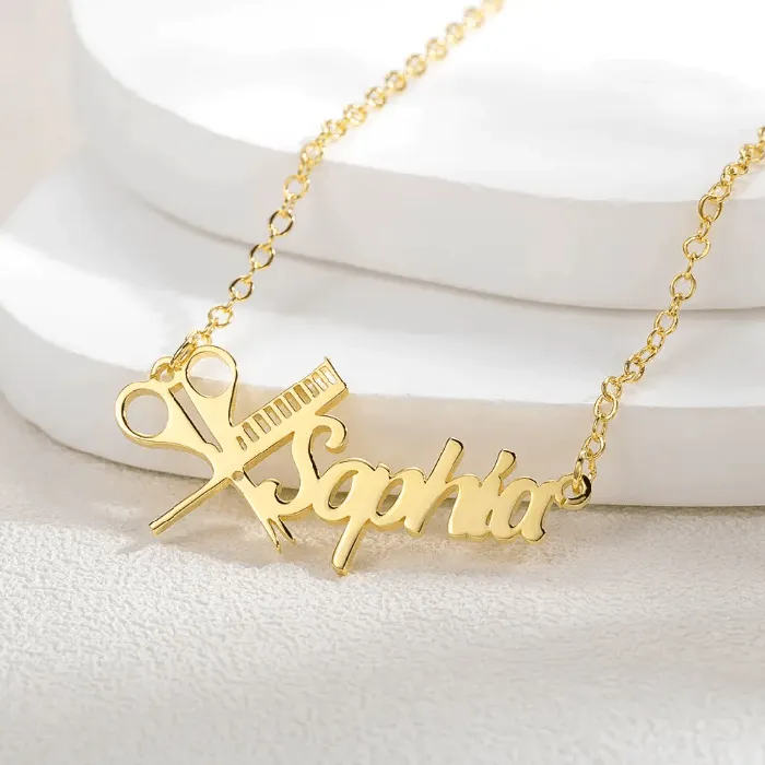 Belbren Necklaces Personalized Hairdresser Scissors Comb Necklace Custom Name Stylist Jewelry Professional Hair Salon Gift Durable Stylish