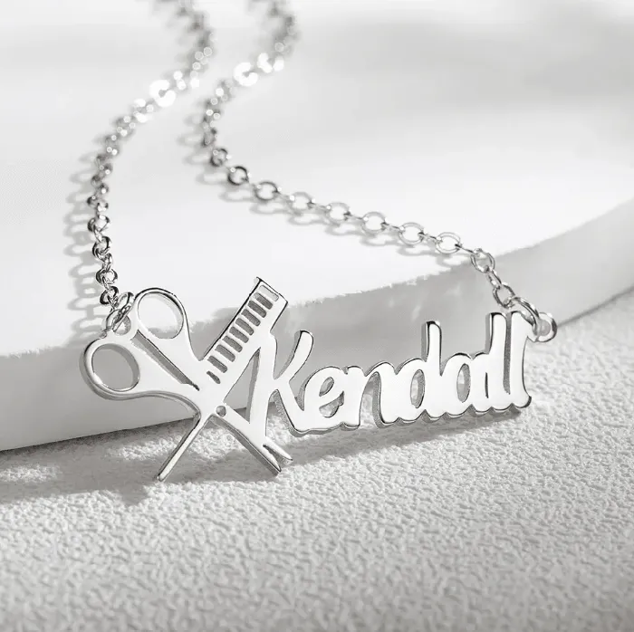Belbren Necklaces Personalized Hairdresser Scissors Comb Necklace Custom Name Stylist Jewelry Professional Hair Salon Gift Durable Stylish