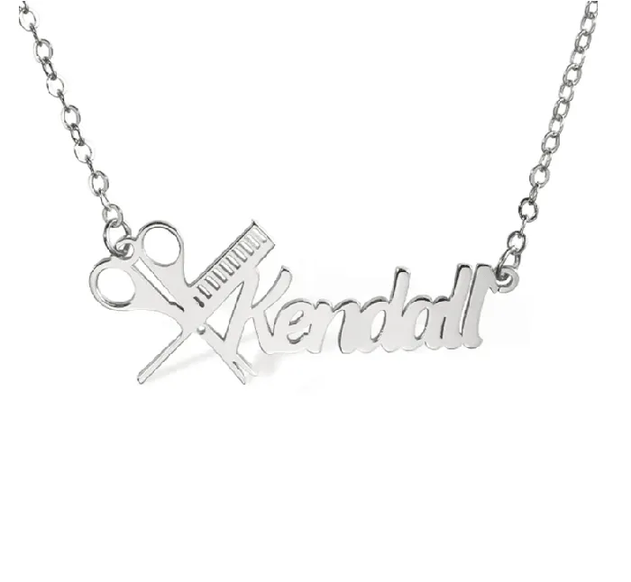 Belbren Necklaces Personalized Hairdresser Scissors Comb Necklace Custom Name Stylist Jewelry Professional Hair Salon Gift Durable Stylish