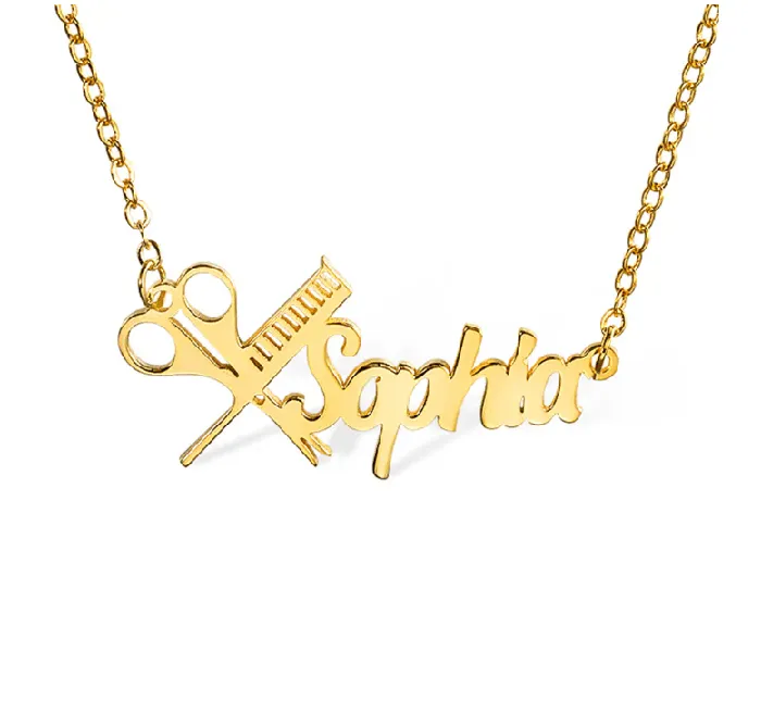 Belbren Necklaces Personalized Hairdresser Scissors Comb Necklace Custom Name Stylist Jewelry Professional Hair Salon Gift Durable Stylish