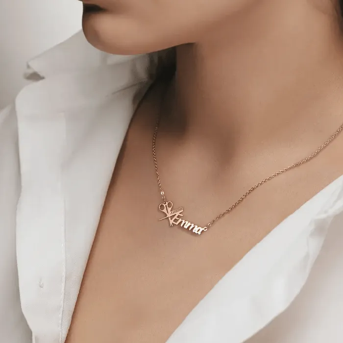 Belbren Necklaces Personalized Hairdresser Scissors Comb Necklace Custom Name Stylist Jewelry Professional Hair Salon Gift Durable Stylish