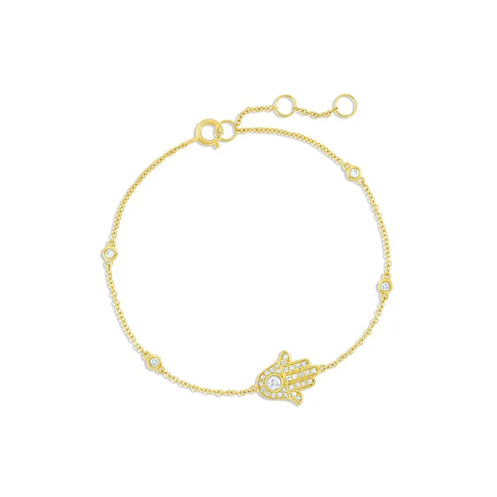 Bracelets 18K Yellow Gold Pave Diamond Station Hamza Chain Bracelet CJ Charles Jewelers Bracelets 18K Yellow Gold Pave Diamond Station Hamza Chain Bracelet CJ Charles Jewelers