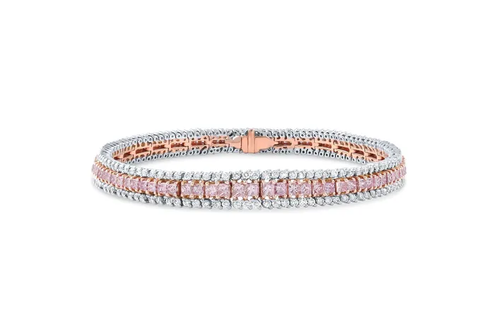Bracelets CJ Charles Jewelers 18k White Rose Gold Pink Diamond Princess Bracelet Bracelets CJ Charles Jewelers 18k White Rose Gold Pink Diamond Princess Bracelet