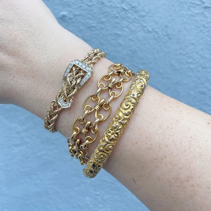 Bracelets Croghans Estate 14K Yellow Gold Double Row Link Bracelet