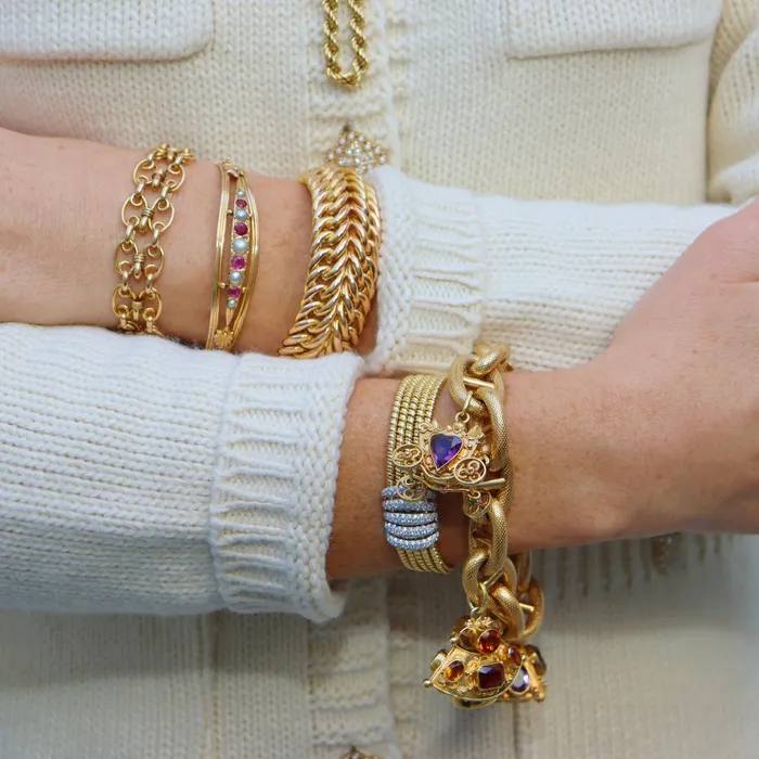 Bracelets Croghans Estate 14K Yellow Gold Double Row Link Bracelet