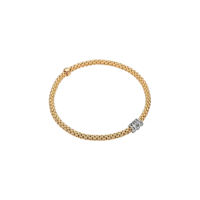 Bracelets Fope 18K Yellow Gold Prima Flexible Bracelet with Diamonds in Small FOPE Bracelets Fope 18K Yellow Gold Prima Flexible Bracelet with Diamonds in Small FOPE