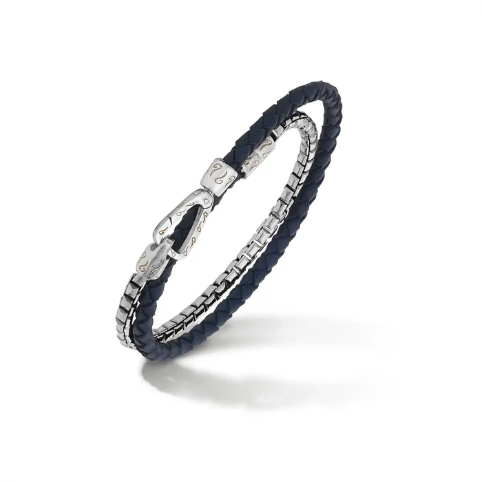 Bracelets Marco Dal Maso Marco Dal Maso Lash Double Wrap Silver Blue Leather Woven Bracelet Bracelets Marco Dal Maso Marco Dal Maso Lash Double Wrap Silver Blue Leather Woven Bracelet