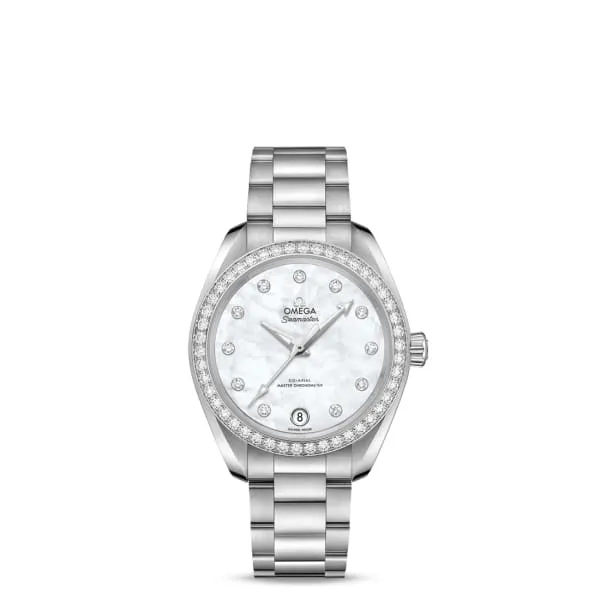 Bracelets Omega Omega Seamaster 34mm Watch Ref 22015342055001 White Mother of Pearl Diamond Index Dial Diamond Bezel Stainless Steel Bracelet Bracelets Omega Omega Seamaster 34mm Watch Ref 22015342055001 White Mother of Pearl Diamond Index Dial Diamond Bezel Stainless Steel Bracelet
