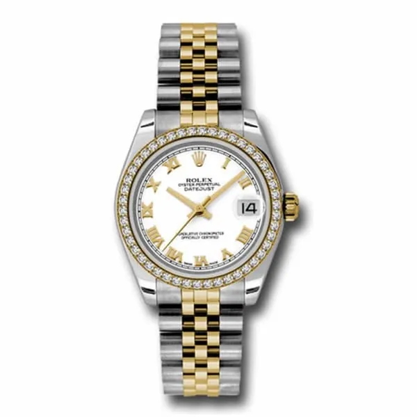 Bracelets Rolex Rolex Datejust 31mm Ref 178383 wrj White Roman Dial Diamond Bezel Two Tone Stainless Steel 18K Yellow Gold Jubilee Bracelet Womens Watch Bracelets Rolex Rolex Datejust 31mm Ref 178383 wrj White Roman Dial Diamond Bezel Two Tone Stainless Steel 18K Yellow Gold Jubilee Bracelet Womens Watch