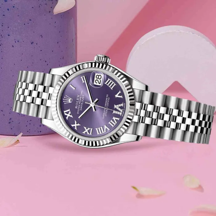 Bracelets Rolex Rolex Datejust 31mm Ref 2782740026 Aubergine Purple Roman Diamond Dial Stainless Steel Jubilee Bracelet Womens Watch