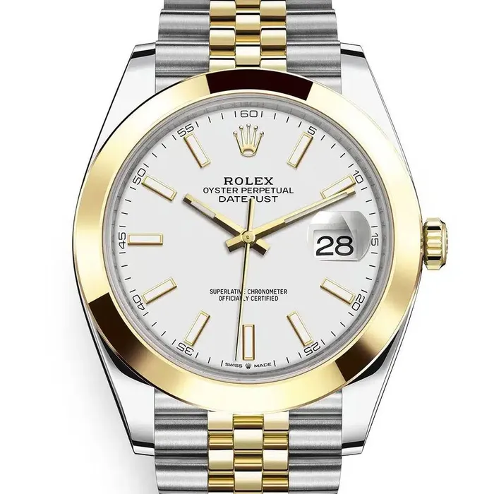 Bracelets Rolex Rolex Datejust 41mm Ref 1263030016 White Stick Dial Two Tone Stainless Steel 18K Yellow Gold Jubilee Bracelet Mens Watch