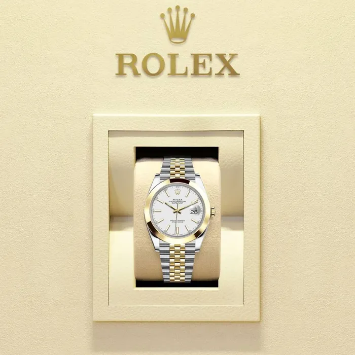 Bracelets Rolex Rolex Datejust 41mm Ref 1263030016 White Stick Dial Two Tone Stainless Steel 18K Yellow Gold Jubilee Bracelet Mens Watch