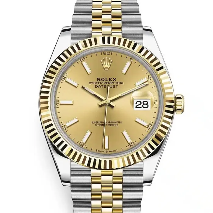 Bracelets Rolex Rolex Datejust 41mm Ref 1263330010 Champagne Stick Dial Two Tone Stainless Steel 18K Yellow Gold Jubilee Bracelet Mens Watch