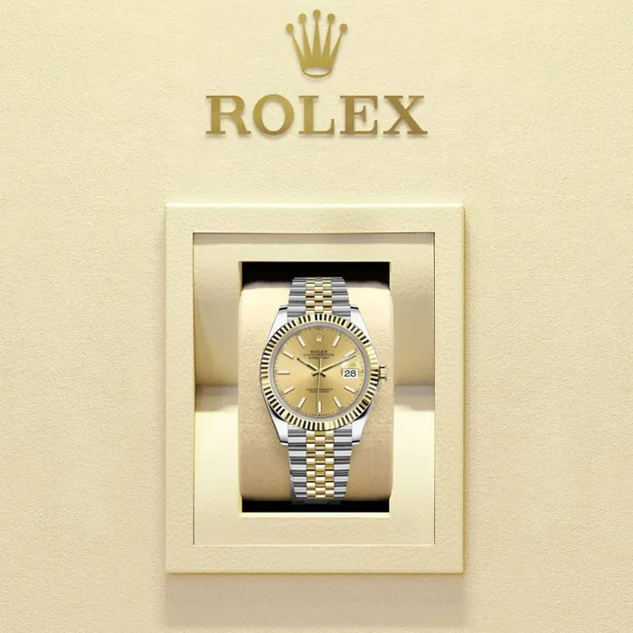 Bracelets Rolex Rolex Datejust 41mm Ref 1263330010 Champagne Stick Dial Two Tone Stainless Steel 18K Yellow Gold Jubilee Bracelet Mens Watch