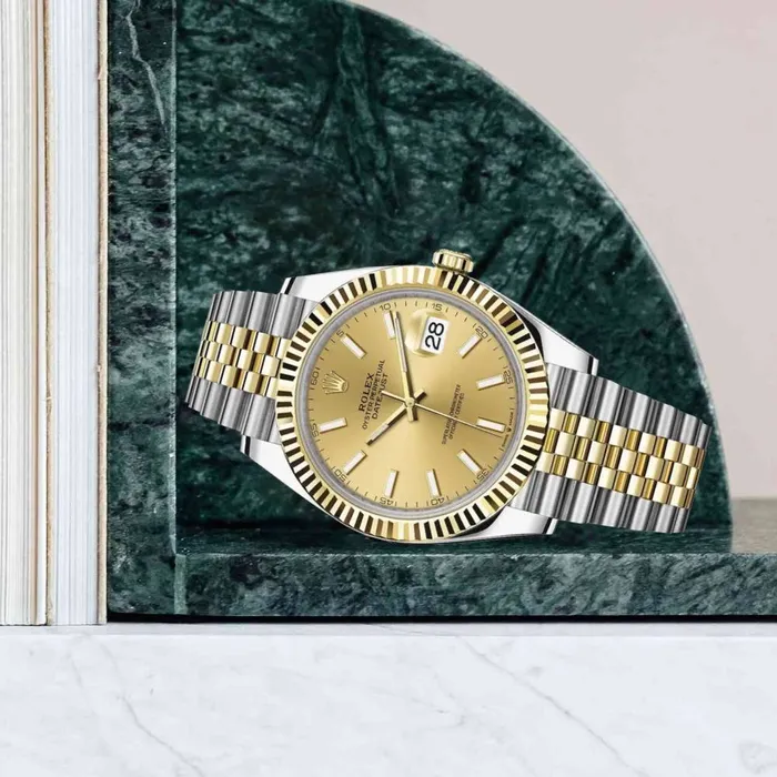 Bracelets Rolex Rolex Datejust 41mm Ref 1263330010 Champagne Stick Dial Two Tone Stainless Steel 18K Yellow Gold Jubilee Bracelet Mens Watch