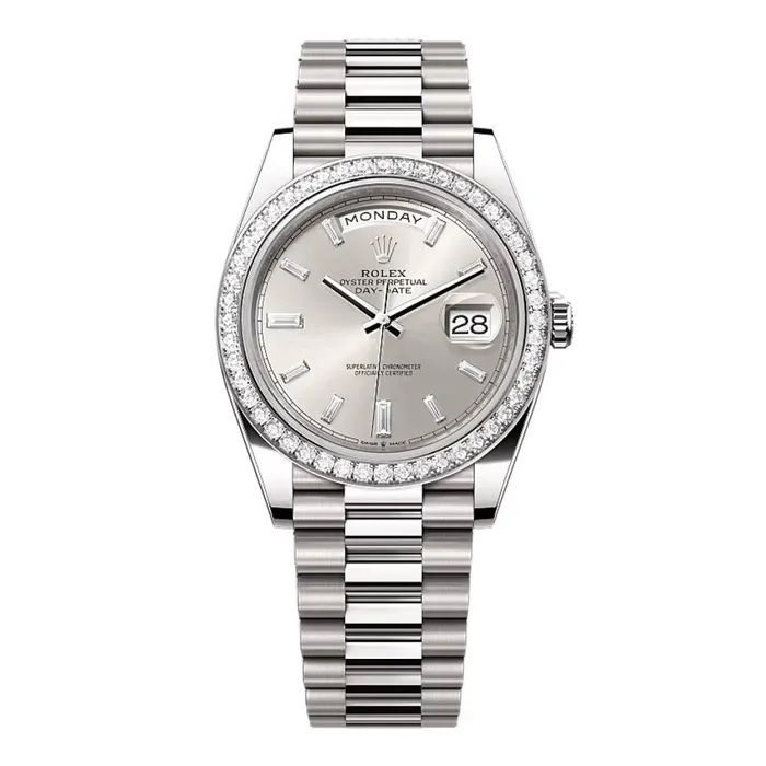 Bracelets Rolex Rolex Day Date 36mm Ref 228349rbr0001 Silver Diamond Stick Dial Diamond Bezel 18K White Gold President Bracelet Watch Bracelets Rolex Rolex Day Date 36mm Ref 228349rbr0001 Silver Diamond Stick Dial Diamond Bezel 18K White Gold President Bracelet Watch