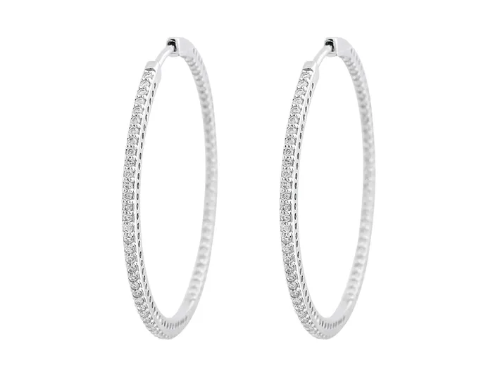 CJ Charles Jewelers 18k White Gold 125ct Diamond Hoop Earrings Earrings