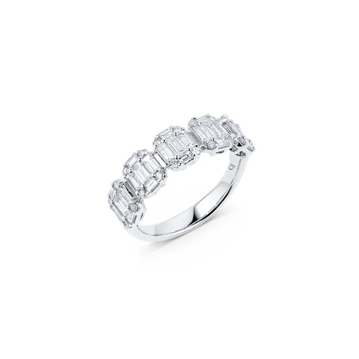 CJ Charles Jewelers Rings 18kt White Gold 123ctw Diamond Emerald Shaped Halfway Band CJ Charles Jewelers Rings 18kt White Gold 123ctw Diamond Emerald Shaped Halfway Band