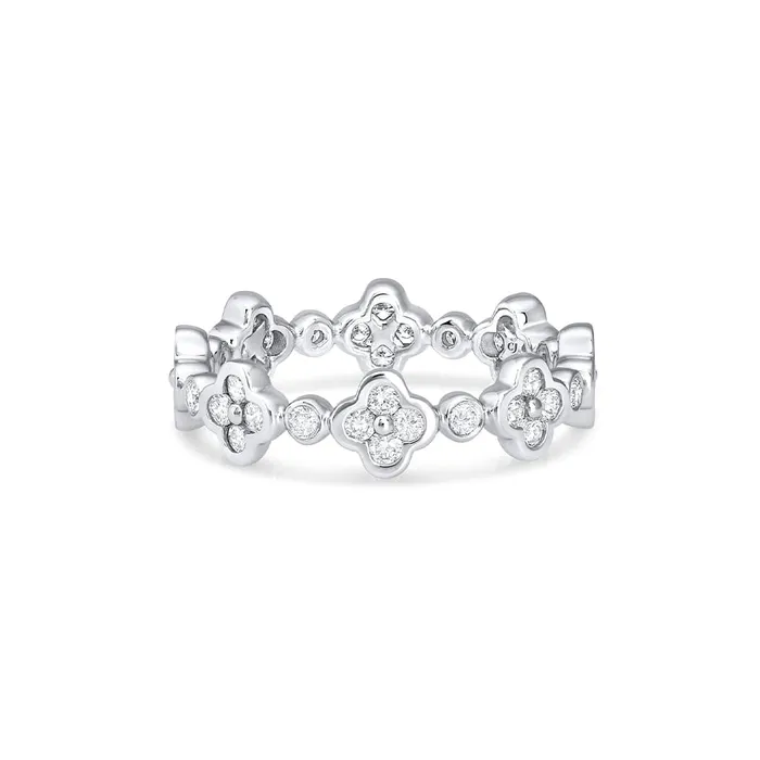 CJ Charles Jewelers Rings 18KT WHITE GOLD FLOWER DIAMOND ETERNITY BAND