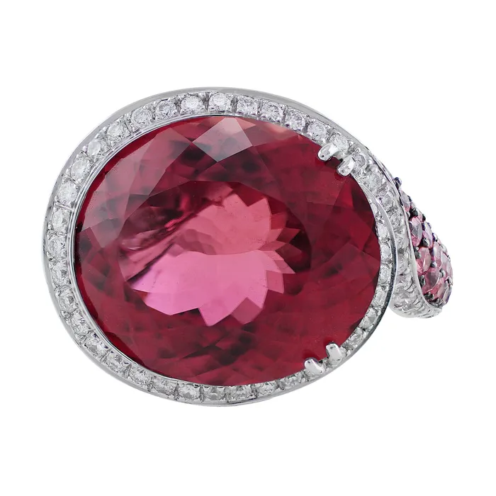 CJ Charles Jewelers Rings White Gold 19 Carat Pink Tourmaline Pink Sapphire Diamond Ring CJ Charles Jewelers Rings White Gold 19 Carat Pink Tourmaline Pink Sapphire Diamond Ring